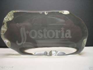 Fostoria HANDETCHED ROCK glass crystal PAPERWEIGHT SIGN  