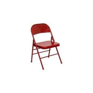   Triple Braced & Double Hinged Red Metal Folding Chair
