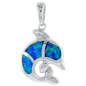   Silver Dolphin Pendant, Inlaid w/ Lab Opal 11/16 (8 mm) long Jewelry