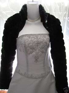 BLACK Faux Fur Crop Shrug Bolero Jacket Wedding XS XXL  