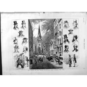  1877 America Scene Wall Street New York Buildings Men 