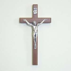  12 Beveled Walnut Wall Crucifix with Silver Corpus, Boxed 