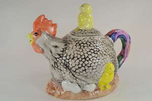 Rooster and Baby Chicks Teapot Marked WCL Ceramic  