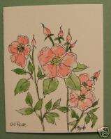 ROSE VICTORIAN FLOWER WATERCOLOR NOTE CARD PEN INK ART  