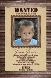 Wanted Poster Ad Jesse James WESTERN Cowboy Cowgirl Birthday Party 
