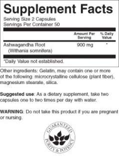 ASHWAGANDHA 100 caps 900mg serving   AYURVEDIC  