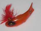   UNKNOWN BENT CURVED FISH SHAPE PINK FLY ON HOOK CRANKBAIT 2 1/4