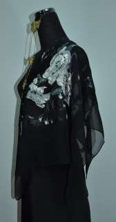Brand New Silk Burnout Georgette Square Scarf Wrap Black Gray Floral