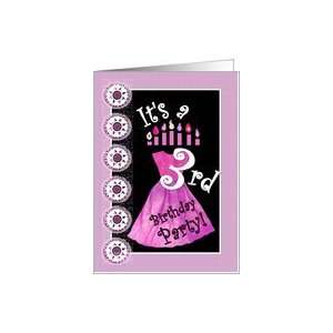  Girls 3rd Birthday Party   Pink Dress and Candles Card 