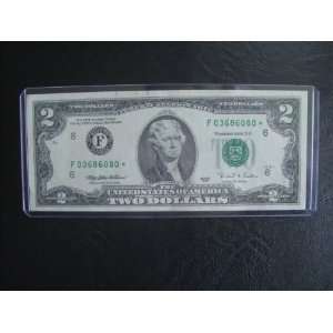  Two Dollar Star Note Series 1995 $2 Bill Note F 03686080 