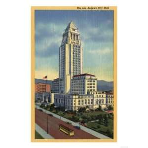 Los Angeles, California   A View of City Hall Giclee Poster Print 