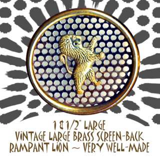 Button  Large Vintage Brass Screenback Rampant Lion  