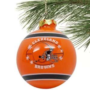  Cleveland Browns Ribbon Flocked Glass Ball Ornament 