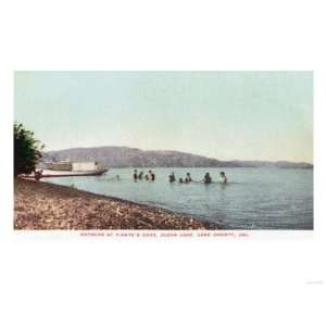 View of Swimmers at Pirates Cove   Clear Lake, CA Giclee Poster Print 
