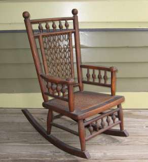 Charming Childs Civil War Era Stick+Ball Rocking Chair  