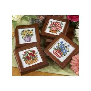   Herrschners Garden Floral Coasters Counted Cross Stitch Arts, Crafts