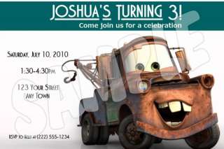 Custom Cars Mater Birthday Invitations   YOUR Info  