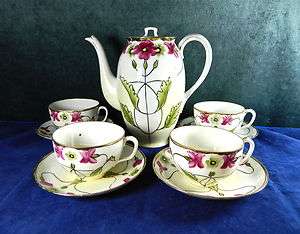 ANTIQUE NIPPON CHINA AFTER DINNER COFFEE SET 7 1/2 POT & FOUR CUPS 