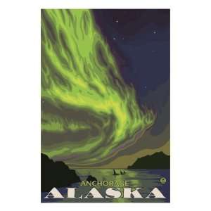  Northern Lights and Orcas, Anchorage, Alaska Giclee Poster 