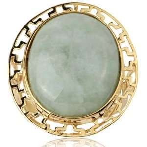  14k Yellow Gold and Cabochon Cut Jade Ancient Aztec Ring Jewelry