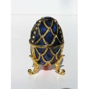 Blue Faberge Egg Crystals Jewelry Trinket Box Kitchen 