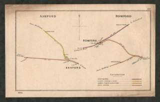 1896 Antique Railway Map of Ashford Kent  