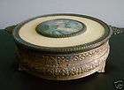ANTIQUE BRASS CANDY BOX w/ VICTORIAN LADY divided glass