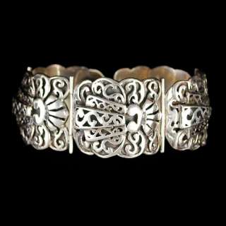 Early Mexican Sterling Silver Repousse Bracelet Signed  