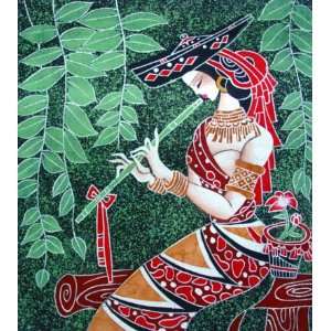  High Quality Chinese Batik Tapestry Girl Play Music 