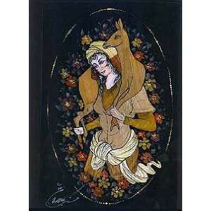 Persian Moaraq Animal Lover Woman with Deer Original Painting Signed 