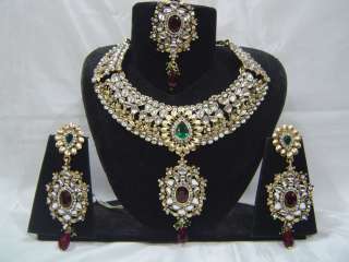   India Kundan CZ Belly Danc Bridal Wedding Jodha Akbar Necklace set 4Pc