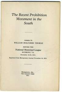 1911 liquor prohibition movement @ ALABAMA & the SOUTH  