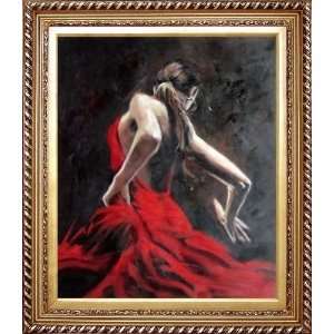 Spirit of Flamenco Oil Painting, with Exquisite Dark Gold Wood Frame 