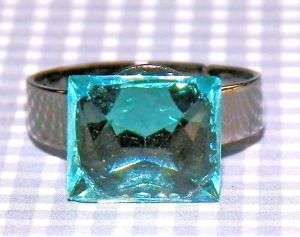 Vintage Aqua Cushion Cut Swarovski Adjustable Ring  