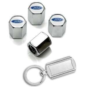    Ford Valve Stem Caps (Blue Oval) with Key Chain Automotive