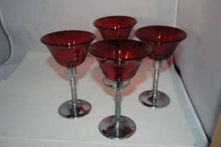 Vintage DECO styled mid century cocktail shaker w/4 Ruby & Chrome 