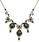 Vintage Style Floral Necklace w Bow Ties & Black, Gray Crystals by 