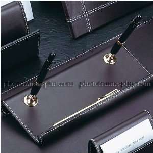  Cocoa Brown Leather Double Pen Stand