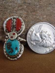 Zuni Indian Effie Calavaza Turquoise Coral Ring Size 6  