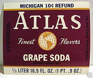 Atlas Bottling Grape Old Soda Label Detroit Michigan  
