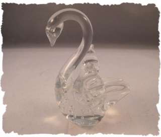 PRETTY  Clear Hand Blown Glass Swan Figure Figurine  