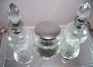 Vintage Cut Glass Perfume Bottles & Vanity Tray Set  