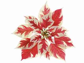 This large, festive red and white poinsettia can be clipped onto a 