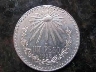 1938 One Beautiful Mexico Silver Peso Coin Bullion Round  