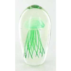 Green Glass Crystal Jelly fish Jellyfish Paperweight Statue  
