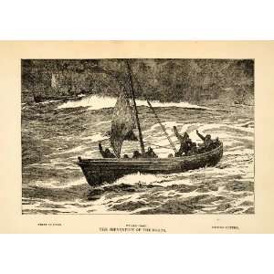 Steel Engraving Whale Life Boat Sail Jeannette Arctic Expedition Ocean 