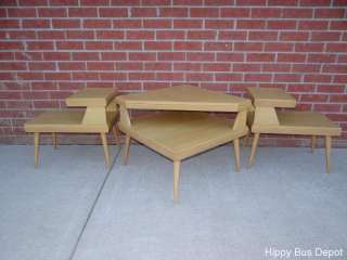 Mid Century Modern Pair Blond Maple Step End Tables BLONDE  