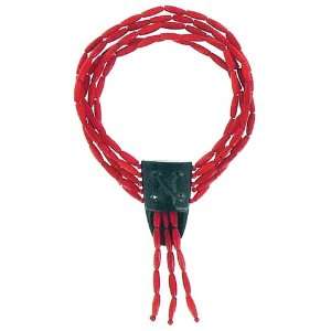 Nature Bijoux  Red and Black Stretch Bracelet with Red Bamboo Coral 