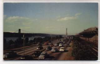 CHROME POSTCARD showing CARS ON HENRY HUDSON PARKWAY~HUDSON RIVER~NEW 