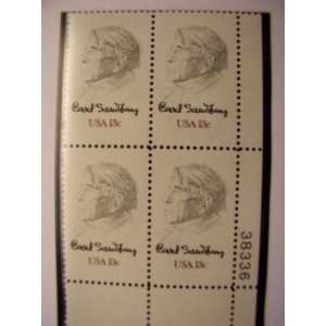US Postage Stamps, 1978, Carl Sandburg, S# 1731, Plate Block of 4 13 